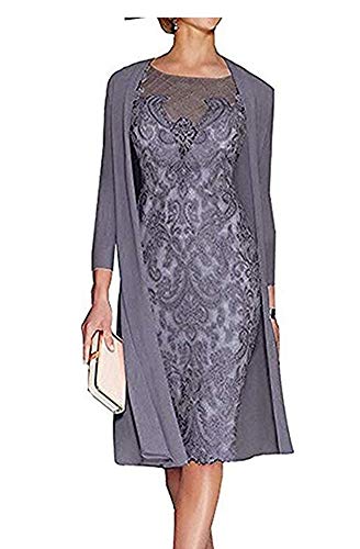 Snow Lotus - Vestido de novia hasta la rodilla para mujer (2 unidades) Gris gris oscuro 56 Cover