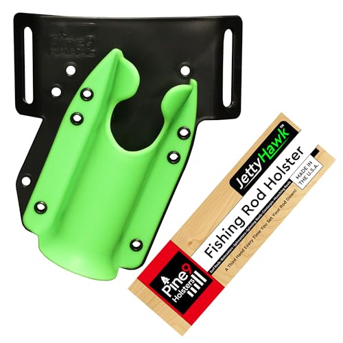 JettyHawk Fishing Rod Hip Holster Hands-Free Quick-Draw Holder Fits 1.5-2 Pole for Spinning Baitcaster Centerpin & Surf Rods Wading & MOLLE Belts - Zombie - No Belt Clip