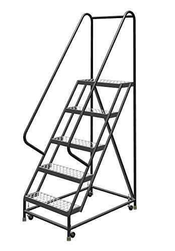 Image of Tri-Arc KDSR105242 5-Step Steel Rolling Industrial and Warehouse Ladder with Handrails and 24 inch Wide Grip-Strut Tread