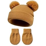 Baby Winter Beanie Hat Gloves,Kids Winter Warm Knit Hat,Toddler Soft Beanie Gloves for Little Boys Girls Children 0-24M