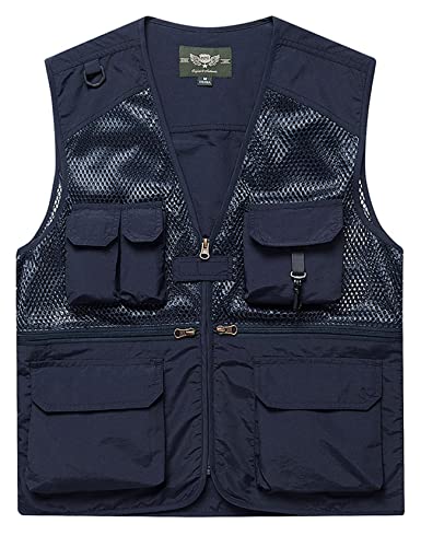 Flygo Men's Utility Cargo Fishing Vest Summer Outdoor Lightweight Work Photo Vest With Pockets(Navyblue-Xl) #TOP16