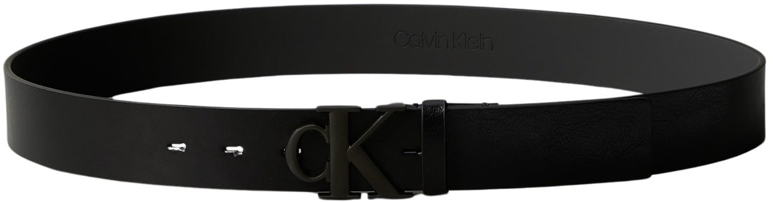 Calvin Klein Męskie paski MONOGRAM BUCKLE 35MM LV04D7016G, czarne (czarny/czarny matowy), 100, Czarny (czarny/czarny matowy), 100