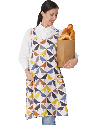 Image of Cozy Adjustable Cross Back Aprons for Women with Pockets Cotton Linen Cooking Kitchen Baking
