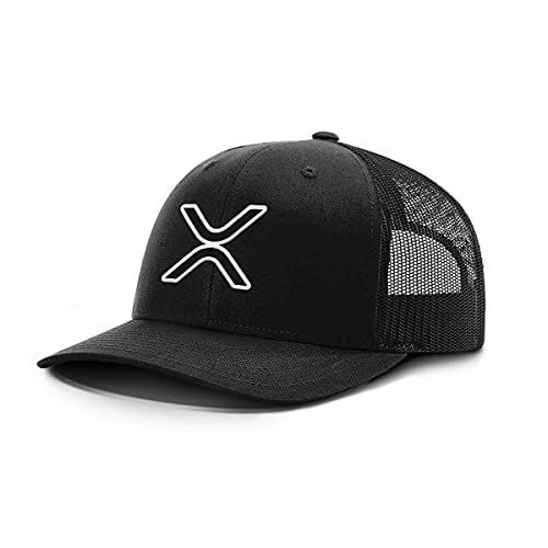 XRP Logo - Cotton Snapback Hat - Breathable Mesh Side for Casual Wear & Outdoor Activities All Seasons - Baseball Cap Women and Men (Black Front/Black Mesh)