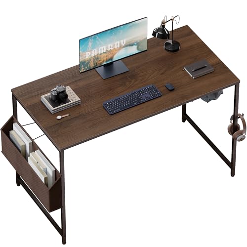 Image of Pamray 47 Inch Computer Desk for Small Spaces with Storage Bag, Home Office Work Desk with Headphone Hook, Small Office Desk Study Writing Table