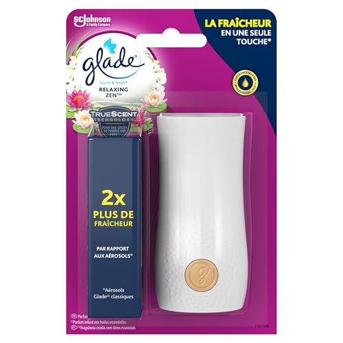 Glade Touch et Fresh Diffuseur - Fraicheur Instantanée - Elimine Les Odeurs - Infusé Aux Huiles Essentielles - Relaxing Zen - 1 Diffuseur et 1 Recharge