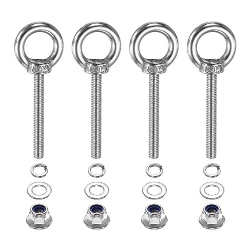 Image of PATIKIL M5 x 40mm Shoulder Eye Bolt, 4 Pcs 304 Stainless Steel Lifting Ring Threaded Eye Bolt with Flange Lock Nuts Spring and Flat Washers for Hanging Tie Down Straps Outdoor Indoor