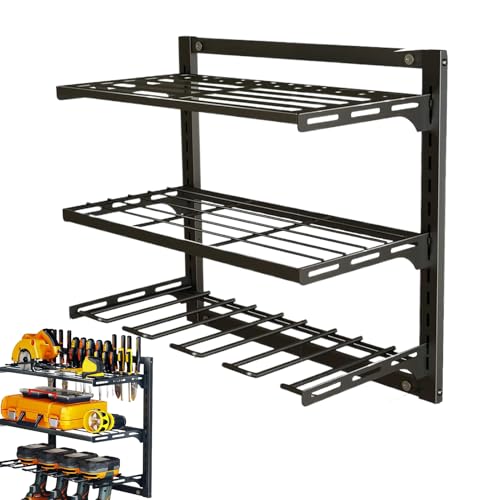 Elektrowerkzeug Wandregal - 3-stöckiges Stahlregal Lagerregal, robuste Garagenhalterung, platzsparender Werkzeughalter | Robuster Organizer für Werkstatt, Gartenausstattung,