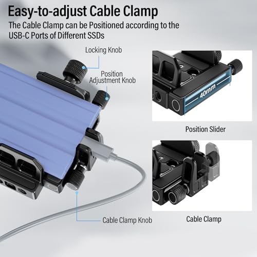Sirui SSD Mount Bracket, SSD Holder with Cold Shoe and USB-C Cable Clamp for Samsung T7 T5, for SanDisk, Compatible with Camera Cage for BMPCC 4K 6K, for Z Cam E2, for Sigma fp, AM-ST9 - image 3
