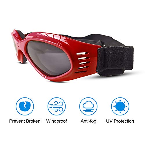 PEDOMUS Dog Goggles Small Dog Sunglasses Adjustable Strap for UV Sunglasses Waterproof Protection for Dogs (RED) - Image 3