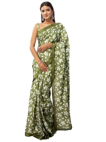 Image of Satrani Women's Silk Printed Ready To Wear Saree with Unstitched Blouse Piece