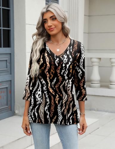 Image of Zeagoo 3 /4 Length Sleeve Womens Tops Casual V Neck Shirts Soft Basic Tees Business Work Blouses