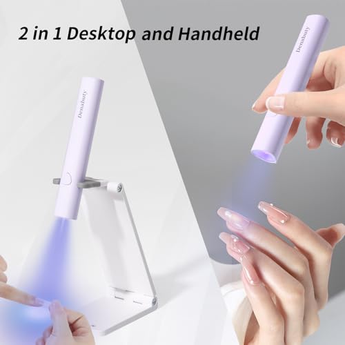 Image of UV Light for Gel Nails, Denabuty Mini U V LED Nail Lamp Handheld with Stand, Portable Nail Dryer Rechargeable USB Cordless, Nail Light with 2 Timers for Fast Drying, Violet