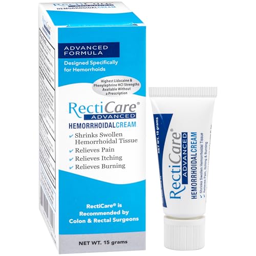 RectiCare Advanced Hemorrhoidal Cream: Advanced Treatment to Shrink & Soothe Hemorrhoids - Itch & Burn Relief - 15g Hemorrhoidal Cream with Lidocaine