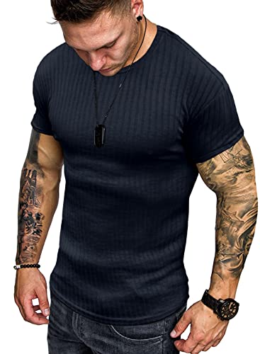 Meilicloth T-Shirt Homme Casual Muscle Fit de Sport Musculation Vêtement de Musculation Homme Bleu L Cover
