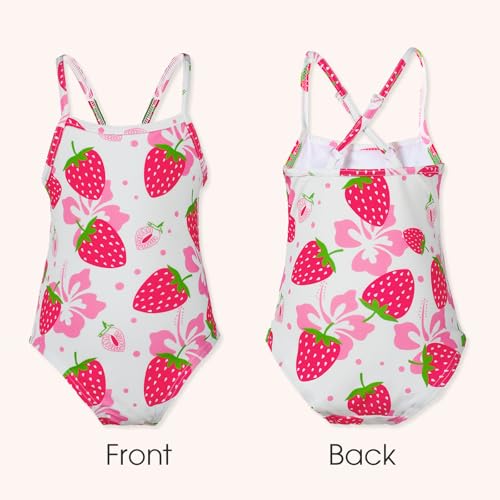Image of DREAM BUS Toddler Girls One Piece Criss-Cross Straps Swimsuits with Tiered Ruffle Skirt Girls Bathing Suit Summer Swimwear