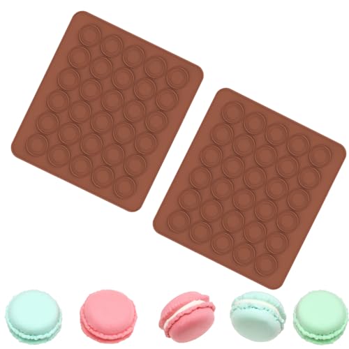 KOMUNJ 2 Tapis de Cuisson pour Macarons en Silicone 30 Cavités Antiadhésif, Moule à Chocolat, Moule à Pralines, Barre de Chocolat, 28 * 25 cm