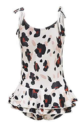 Image of Girls One Piece Swimsuits Halter Bathing Suits Summer Rose Red Leopard Print Swimwear 2-14 Years
