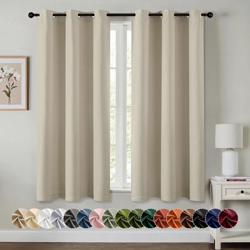 Image of MIULEE Blackout Curtains for Bedroom Living Room 2 Panels, Thermal Insulated Room Darkening Drapes Grommet Noise Reducing Light Blocking Window Treatments 54 Inches Long 40x54 Inch Sand