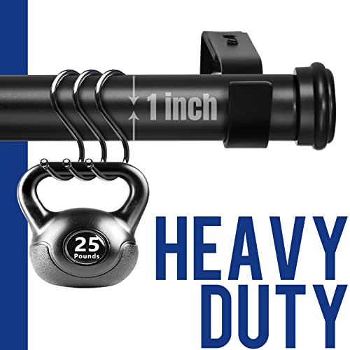 Curtain Rods For Windows 66 To 120, 1 Inch Black Curtain Rod Set, Heavy Duty Drapery Rods With Adjustable Curtain Rods, Outdoor Curtain Rod With Simple End Caps, Room Divider Curtain Rod, 66"-120" #TOP3