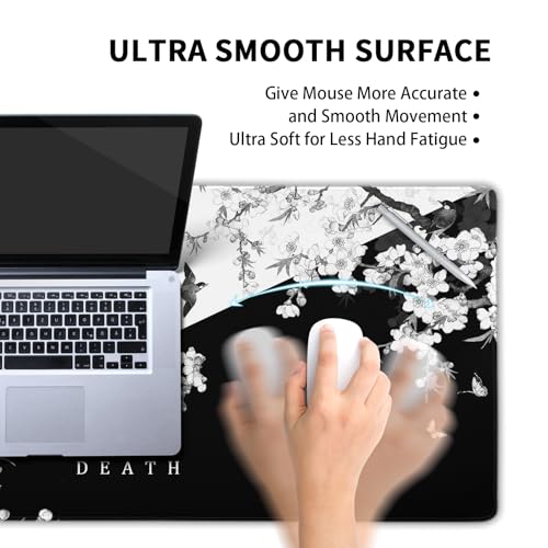 XXL Large Gaming Mouse Pad,Japanese Sakura Death Life Extended Desk Pad Non-Slip Rubber Base 35.4x15.7in