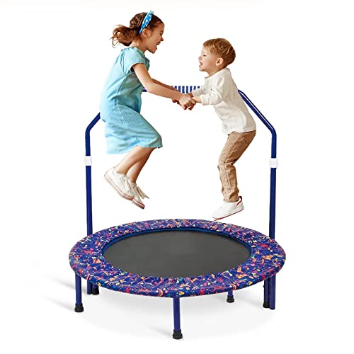 Trampolin Kinder Indoor Outdoor Ø 91cm Klein Mini Kindertrampolin Klappbar ohne Netz Zuhause Eckig Bodentrampolin für Drinnen ab 2 3 4 Jahre Kids (Dunkelblau)