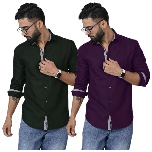 Image of Pinkmint Shirt for Men Cotton Soild Shirt & Spread Collar Long Sleeve Shirt Formal, Travelling