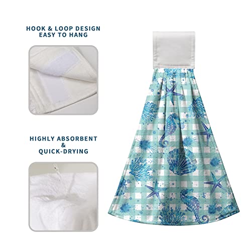 Kwlegh Coastal Starfish Seashells Bathroom Towel Nautical Seahorse Hanging Kitchen Towels Summer Beach Coral Hand Towel With Hanging Loop Soft Absorbent Dish Cloth Fingertip Tie Towels For Bath (2Pcs) #TOP3