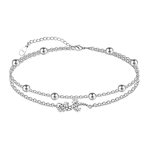 Image of CHIC & ARTSY 925 Sterling Silver Ankle Bracelets for Women, Adjustable Layered Foot Chains with Nature & Symbol Charms, Lightweight Comfort Fit Boho Beach Everyday Jewelry