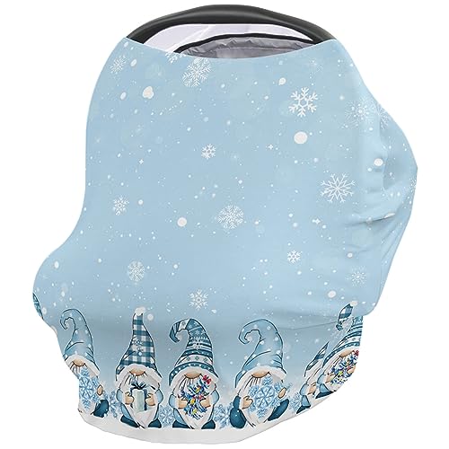Nursing Cover for Breastfeeding Scarf, Blue Gnomes Snowflake Christmas Baby Car Covers Super Soft Multi Use for Canopy Shopping Cart Cover Blanket Stroller Cover