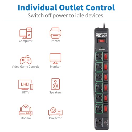 image for Tripp Lite 7 Outlet (6 Individually Controlled) Surge Protector Power 