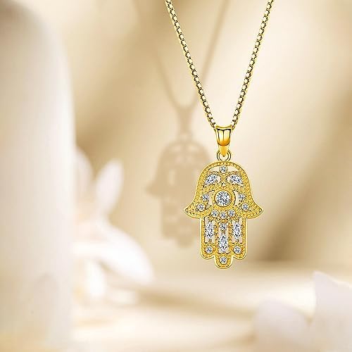 Collier Main De Fatma Argent 925 - Pendentif Protection Zircon - Chaîne Réglable 45-50cm