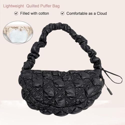 Image of Quilted Puffer Tote Bag for Women Large Quilted Crossbody Bag Lightweight Nylon Puffy Hobo Shoulder Bag Puff Carryall