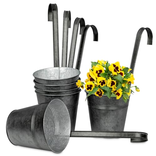 6er Set Hängende Blumentöpfe mit abnehmbaren Metallhaken, Blumentöpfe aus verzinktem Stahl perfekt für Moderne Dekoration und Pflanztöpfe, für Pflanzen im Freien, Balkon, Garten