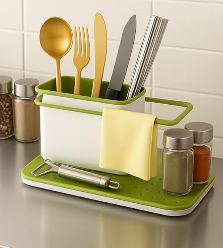 Image of Spoon Holder for Kitchen Counter Top | Foldable Utensil Stand for Kitchen with Napkin Hanger | ABS Plastic Cutlery Stand, Spoon Stand & Knife Holder for Kitchenuse