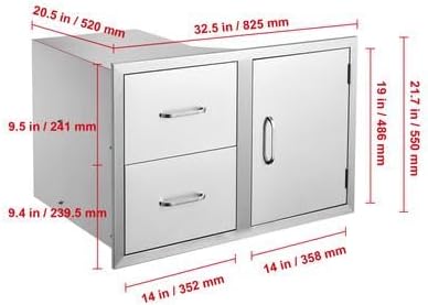 Happybuy Outdoor Kitchen Door Drawer Combo, 32.5" W x 21.6" H x 20.5" D Access Door & Double Drawers with Paper Towel Rack, Stainless Steel Handles, Ideal for BBQ Island and Outdoor Kitchens