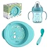 Chicco Set Pappa Completo 6 Mesi+, Tazza Training Cup, Primo Cucchiaio e Piatto Pappa Calda, Kit Svezzamento Antiscivolo, 0% BPA, Azzurro, Idea Regalo Bimbo