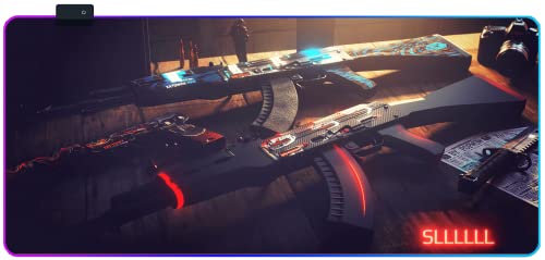 RGB Gaming Mouse Pad for CSGO AK47,Ergonomic LED Mouse Pad with 14 Lighting Modes,Anti-Slip Rubber Base,Computer Mouse Pad for Gaming,Office,Home 