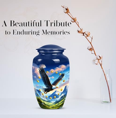 Image of Patriotic Eagle Urns for Human Ashes Adult Male and Female - Green Valley Blue Urn for Adult Ashes - Male and Female Urns for Human Remains - Large Urn for Mother and Father 10 Inch