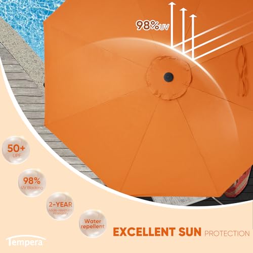 Image of Tempera Patio Market Outdoor Table Umbrella with Auto Tilt and Crank, Large Sun Umbrella with Sturdy Pole & Fade Resistant Canopy, Easy to Set