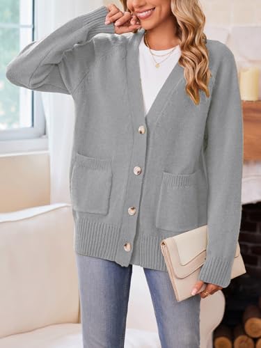 Image of Women's Cardigan Sweaters Button Down Long Sleeve Knit Outwear with Pockets