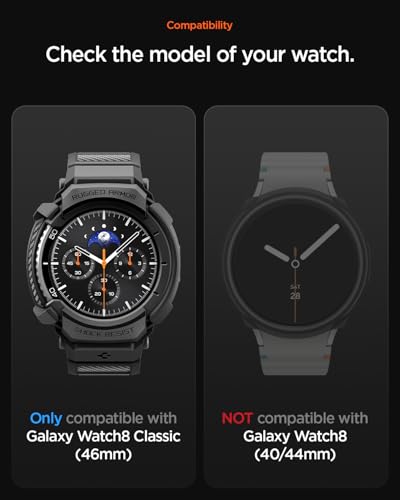 Image of Spigen Rugged Armor Pro for Samsung Galaxy Watch 8 Classic (46mm) Case with Strap - Matte Black