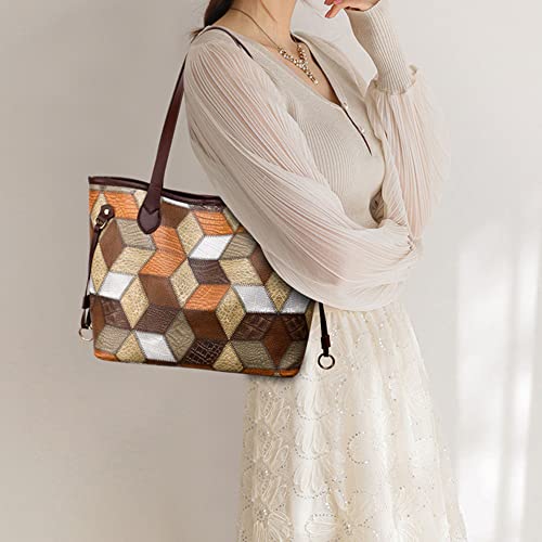 Juego de 2 piezas: bolso tote y cartera para mujer, bolsos de hombro con combinación de colores en PU miniatura 2