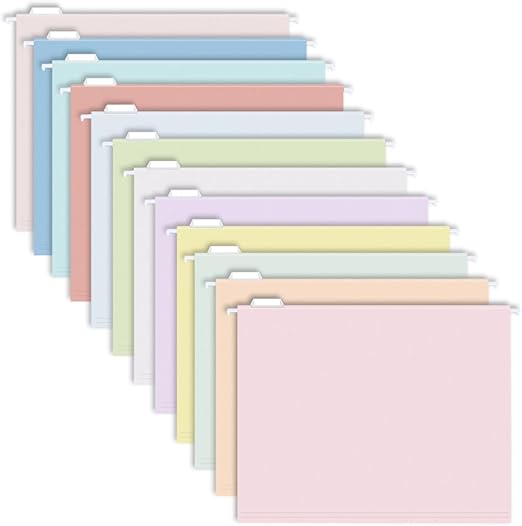 25pcs MagDurnus Hanging File Folders, Pastel Color Design,Letter Size with 1/5 Adjustable Cut Tabs, Assorted 12 Styles,Decorative,Drawer,Desk and Cabinet Use
