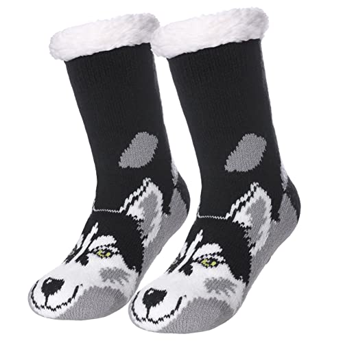 MQELONG Kids Slipper Fuzzy Socks Boys Girls Fluffy Fleece Lined Warm Plush Sherpa Winter Non Slip Christmas Home Socks