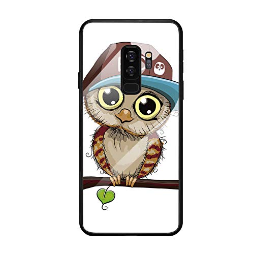 Fvntuey Compatible with Samsung Galaxy Note 9 Accessories Hard [Tempered Glass Back] Shell Cool Pattern Design with Soft TPU Bumper Full Body Protection Case Fashion Slim Cover for Galaxy Note 9(Owl)