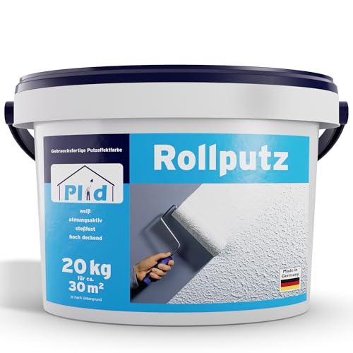 Plid Rollputz innen & aussen fein Weiß matt [20kg] - atmungsaktiv hohe Deckkraft verarbeitungsfertig - Roll und Streichputz für aussen & innen grob & fein - Innenputz fertig - Putzfarbe innen