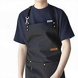 SK-QACD Delantal de chef ajustable para hombres y mujeres: delantal de cocina resistente al agua y al aceite con 2 bolsillos, delantal largo para barbacoa, parrilla y uso profesional