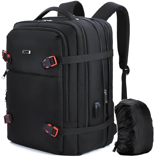 Image of DUSLANG 50L Carry on Backpack,Expandable Extra Large Travel Suitcase Daypack Backpack Airplane Approved Weekender Backpack for Men and Women,Fits 17.3 Inch Laptop with Rain Cover, Black