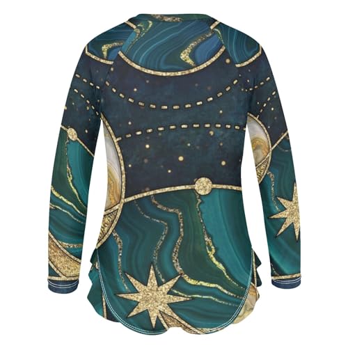 Girls One Piece Swimsuits Long Sleeve Swimsuit Zipper Bathing Suits Cosmic Galaxy Gold Marbled2